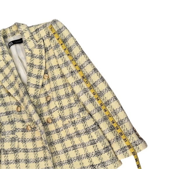 Zara Tweed Weave Texture Checker Blazer Yellow Size XS Shoulder Pads Clueless - Picture 7 of 11